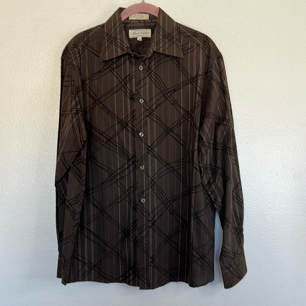 EUC Eighty Eight Brown Black Button Down Dress Shirt sz M